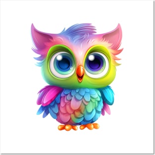 Cute rainbow owl. Sticker Clipart. Posters and Art